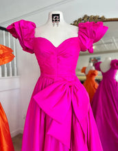 Load image into Gallery viewer, Off The Shoulder Ball Gown Taffeta Long Prom Dresses Side Slit Evening Dresses With Train
