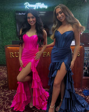 Load image into Gallery viewer, Sweetheart Satin Women's Ruffle Prom Dresses Long Mermaid Evening Dresses with Slit
