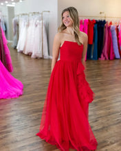 Load image into Gallery viewer, A Line Chiffon Prom Dresses Long for Women Strapless Formal Gowns
