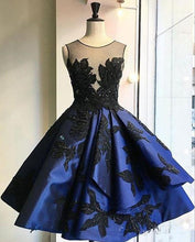 Load image into Gallery viewer, Elegant Homecoming Dress 2023 Short Illusion Neck Satin with Appliques
