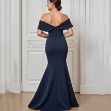 Load image into Gallery viewer, Navy Blue Mother of the Bride Dresses Mermaid Off Shoulder Wedding Guest Dress Lace Appliques Formal Dress
