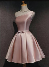 Load image into Gallery viewer, Pink Homecoming Dress 2023 Short One-shoulder Satin with Bow(s)
