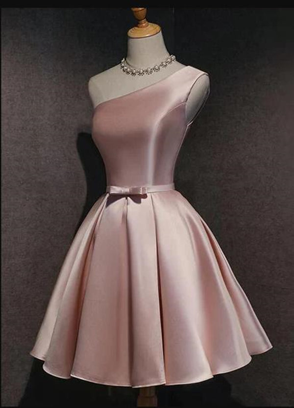 Pink Homecoming Dress 2023 Short One-shoulder Satin with Bow(s)