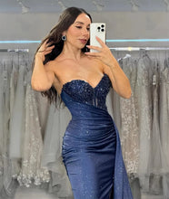 Load image into Gallery viewer, Mermaid Sweetheart Neck Glitter Prom Dress Sleeveless with Slit and Streamer
