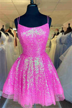 Load image into Gallery viewer, Hot Pink Homecoming Dress 2023 Short Spaghetti Straps Sequin
