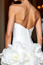 Load image into Gallery viewer, White Strapless Bodycon Short Homecoming Dress with 3D Flower
