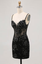 Load image into Gallery viewer, Sparkly Sequins Dark Green Corset Bodycon Backless Homecoming Dress
