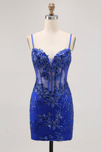 Load image into Gallery viewer, Sparkly Sequins Dark Green Corset Bodycon Backless Homecoming Dress
