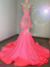 Load image into Gallery viewer, Pink Black Girl Prom Dress 2024 Halter Neck Satin Beaded

