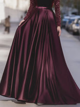 Load image into Gallery viewer, Velvet Sequin Long Sleeves A Line Prom Dress With Satin Skirt
