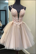 Load image into Gallery viewer, Dusty Pink Homecoming Dress 2023 Spaghettti Straps Tulle Corset Back
