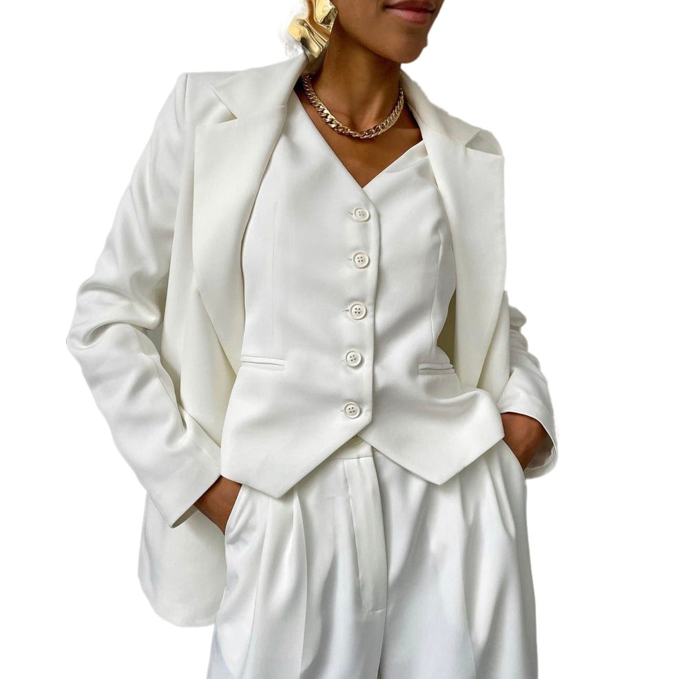 White Twill Women's Vests Business Button Down Waistcoat