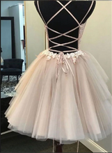 Load image into Gallery viewer, Dusty Pink Homecoming Dress 2023 Spaghettti Straps Tulle Corset Back
