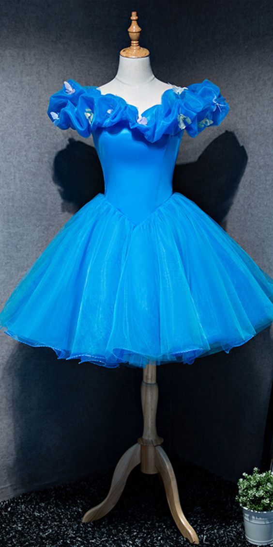 Blue Homecoming Dress 2023 Short Off the Shoulder Tulle