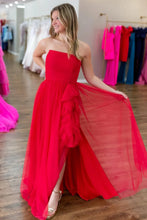 Load image into Gallery viewer, A Line Chiffon Prom Dresses Long for Women Strapless Formal Gowns
