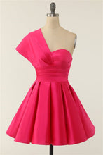 Load image into Gallery viewer, Cute Homecoming Dress 2023 Short One-shoulder Satin with Pleats
