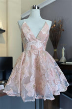 Load image into Gallery viewer, Pink Homecoming Dress 2023 Short Spaghetti Straps Floral Tulle

