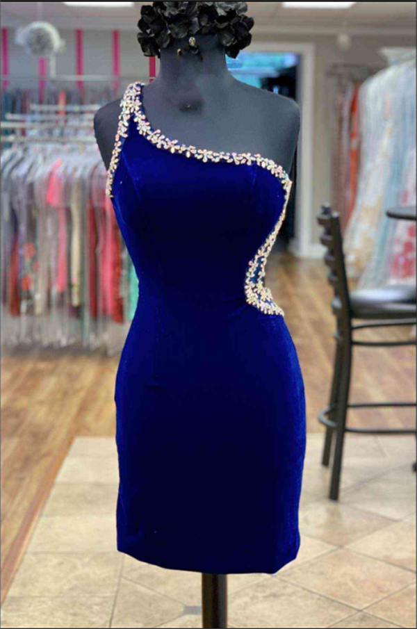 Royal Blue Homecoming Dress 2023 One-shoulder Velvet