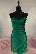 Load image into Gallery viewer, Hunt Green Homecoming Dress 2023 Short Tight Strapless Satin
