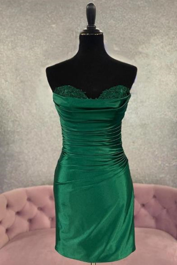 Hunt Green Homecoming Dress 2023 Short Tight Strapless Satin