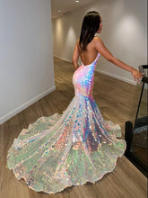 Load image into Gallery viewer, Black Girl Prom Dress 2024 Halter Neck Sequin Mermaid Sparkly
