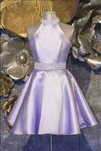 Load image into Gallery viewer, Lilac Homecoming Dress 2023 Halter Neck Satin Sleeveless
