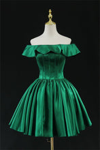 Load image into Gallery viewer, Emerald Green Homecoming Dress 2023 Short Off the Shoulder Satin
