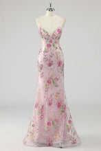 Load image into Gallery viewer, Mermaid Backless Spaghetti Straps Sleeveless Sweep Train Sequins Prom Dresses
