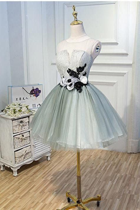 Fairy Homecoming Dress 2023 Short Illusion Neck Sleeveless Tulle