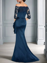 Load image into Gallery viewer, Mermaid Mother of the Bride Dresses Lace Appliques Wedding Guest Dress Off Shoulder Satin Formal Dress 3/4 Sleeves
