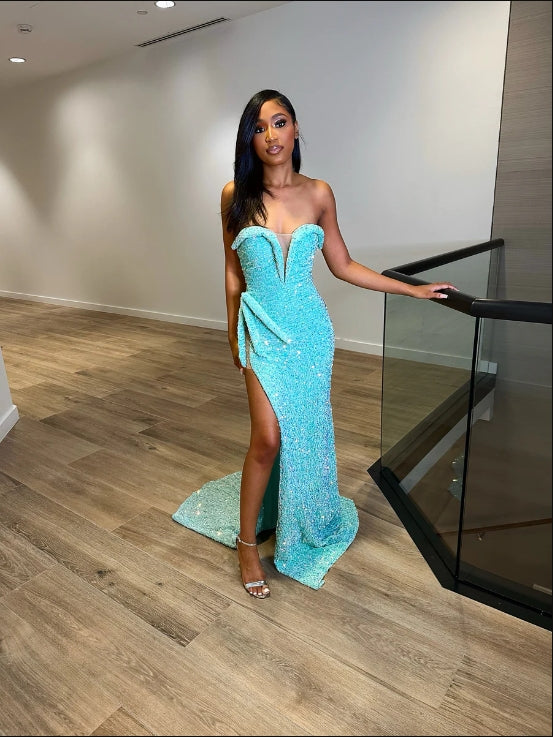 black and mint prom dress Long Black Prom Dress with Contrasting Beads -PromGirl Black/Turq / 2XLarge