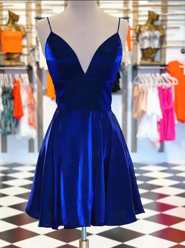 Royal Blue Homecoming Dress 2023 Short Spaghetti Straps Velvet
