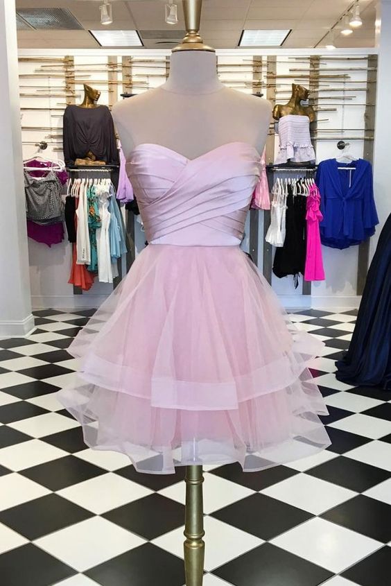 Dusty Pink Homecoming Dress 2023 Short Strapless Tulle Horsehair