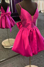 Load image into Gallery viewer, Cute Homecoming Dress 2023 Short Spaghetti Straps Satin with Bow(s)
