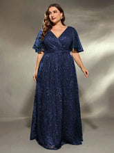 Load image into Gallery viewer, Dark Green V Neck A Line Embroidered Lace Mother of the Bride Dress with Flutter Sleeve
