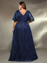 Load image into Gallery viewer, Dark Green V Neck A Line Embroidered Lace Mother of the Bride Dress with Flutter Sleeve
