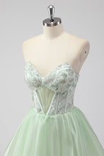 Load image into Gallery viewer, Light Green Strapless Corset A Line Short Homecoming Dress

