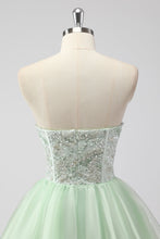 Load image into Gallery viewer, Light Green Strapless Corset A Line Short Homecoming Dress
