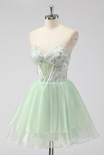 Load image into Gallery viewer, Light Green Strapless Corset A Line Short Homecoming Dress
