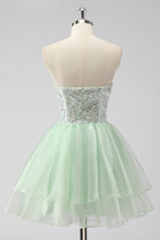 Load image into Gallery viewer, Light Green Strapless Corset A Line Short Homecoming Dress
