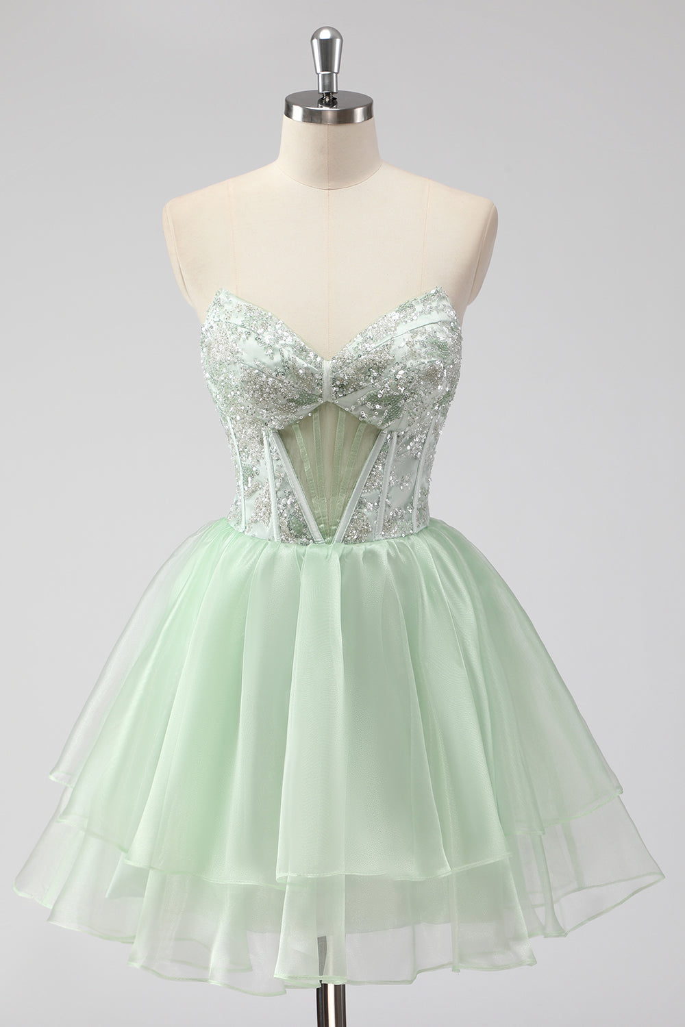 Light Green Strapless Corset A Line Short Homecoming Dress