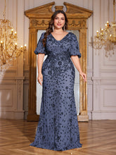 Load image into Gallery viewer, Teal Mermaid Plus Size V Neck Mother of the Bride Dress with Sequin Appliques
