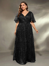 Load image into Gallery viewer, Dark Green V Neck A Line Embroidered Lace Mother of the Bride Dress with Flutter Sleeve
