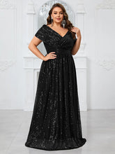 Load image into Gallery viewer, Green Sparkly Sequin V Neck A Line Mother of the Bride Dress with Cap Sleeves
