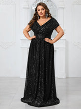 Load image into Gallery viewer, Green Sparkly Sequin V Neck A Line Mother of the Bride Dress with Cap Sleeves
