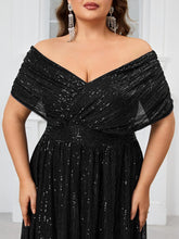 Load image into Gallery viewer, Green Sparkly Sequin V Neck A Line Mother of the Bride Dress with Cap Sleeves
