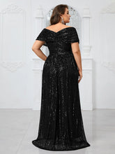 Load image into Gallery viewer, Green Sparkly Sequin V Neck A Line Mother of the Bride Dress with Cap Sleeves
