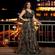 Load image into Gallery viewer, Burgundy V Neck A Line Plus Size Mother of the Bride Dress with Sequin Appliques
