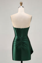 Load image into Gallery viewer, Blue Cut Out Corset Beaded Tight Satin Homecoming Dress with Streamer
