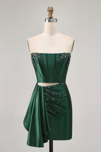 Load image into Gallery viewer, Blue Cut Out Corset Beaded Tight Satin Homecoming Dress with Streamer
